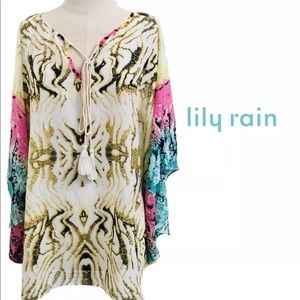 Lily Rain Kimono Multi Print Beach Cover up Sz S/M
